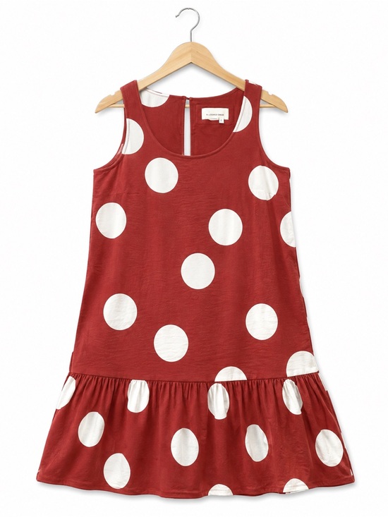 Anthropologie Dresses & Skirts - Anthropologie Polka Dot Midi Dress Small Burgundy White Sleeveless Ruffle Hem S